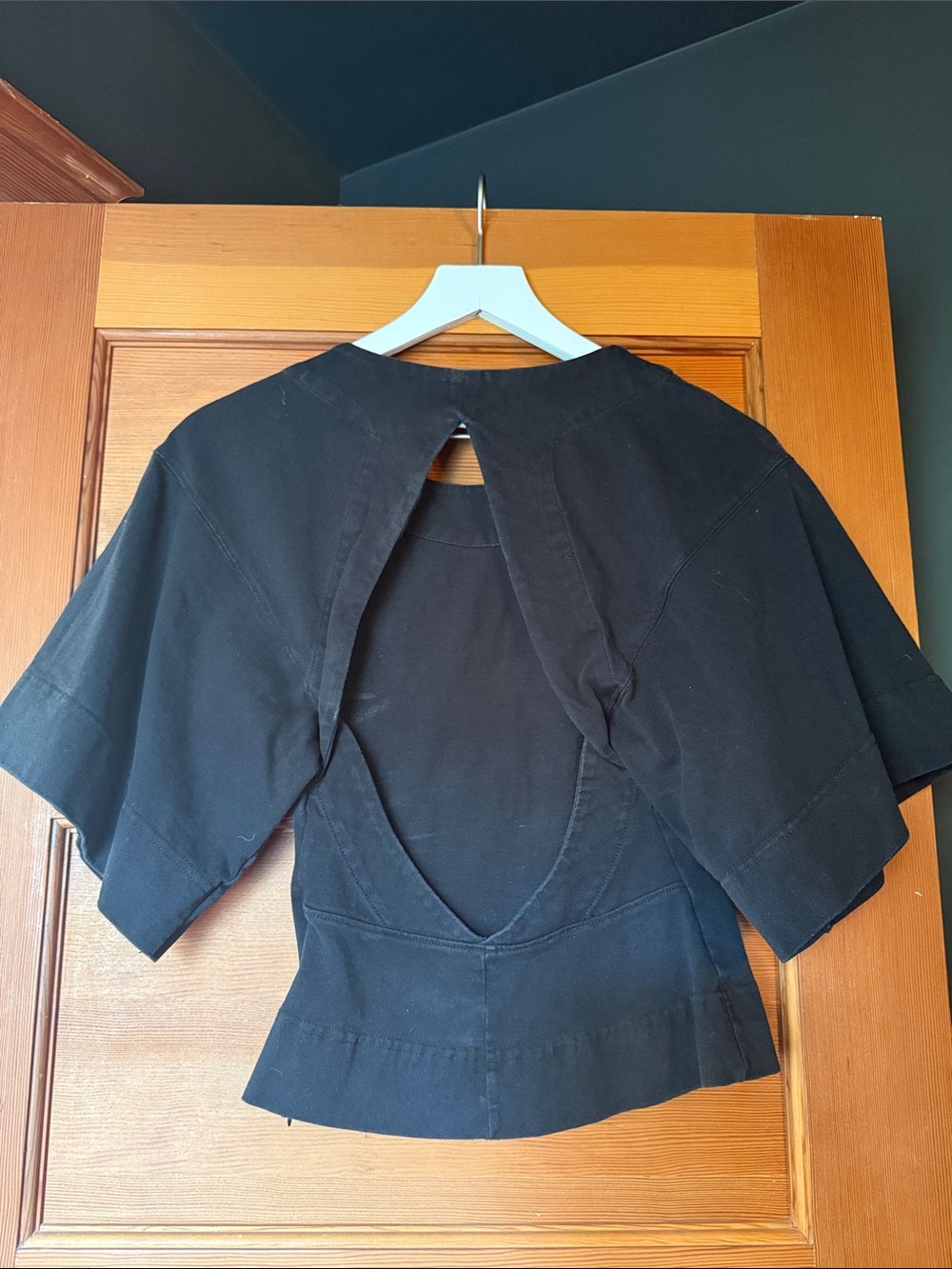 bassike Black Short Sleeve Crew Neck Tee with open back